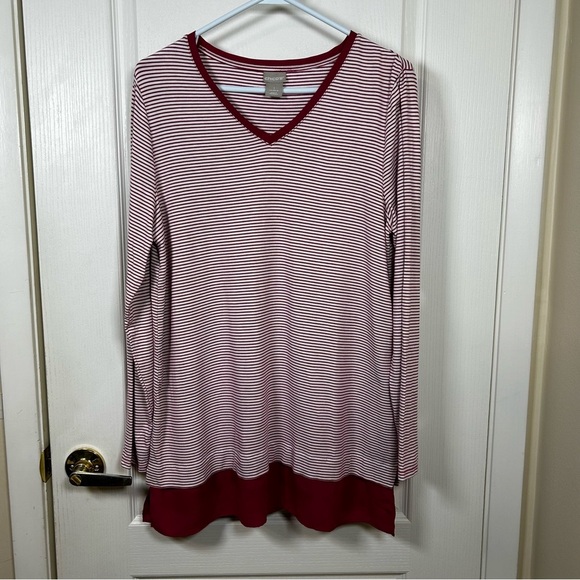 Chico's size 1 (M) Red White Striped V Neck Ultra Soft Stretch Long Sleeve Top - Picture 1 of 6